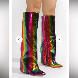 •CAPE ROBBIN• “Resara” Pointy Toe Metallic Knee-High Boots - Multi // NIB